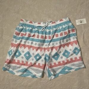 NWT Zyia Active Aztec Blue Bold Lined Athletic Swimming Shorts Men Size M